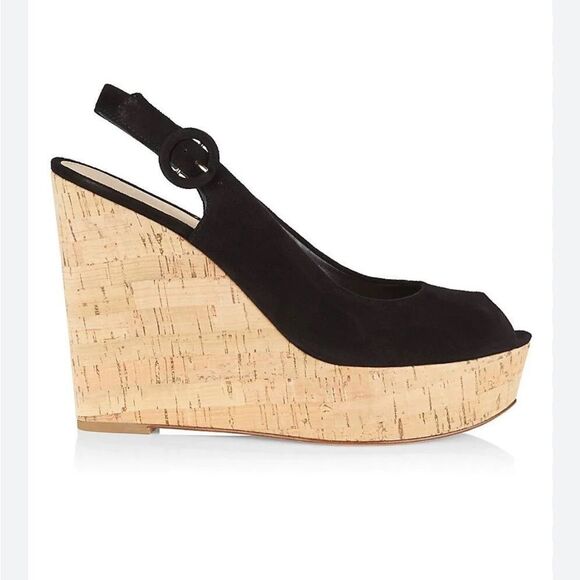 Veronica Beard Dali Peep Toe Suede Cork Wedge Sandals Black 11 NWT $325 - Picture 1 of 5
